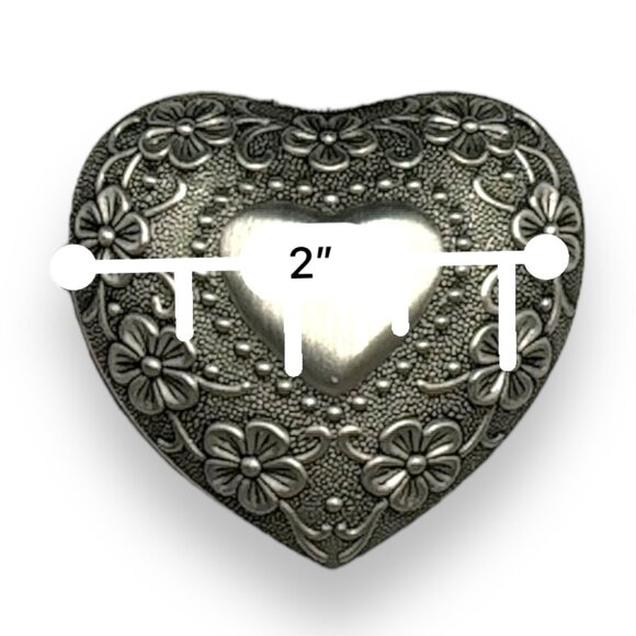 Heart-Shaped Floral Metal Trinket Box With Velvet Lining 2" Small Keepsake Jewel - Picture 5 of 11